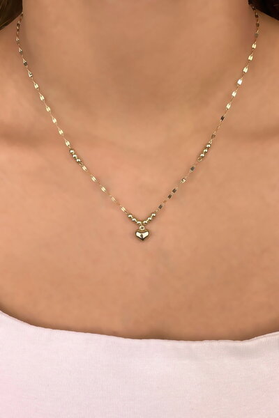 Altınaşkı Aynalı Zincirli Kalp Altın Kolye