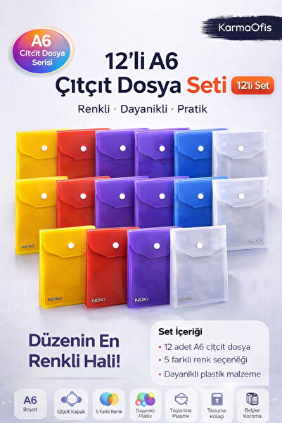 KarmaOfis 12-Piece A6 Snap File Set – Colorful Plastic Document and Document ...