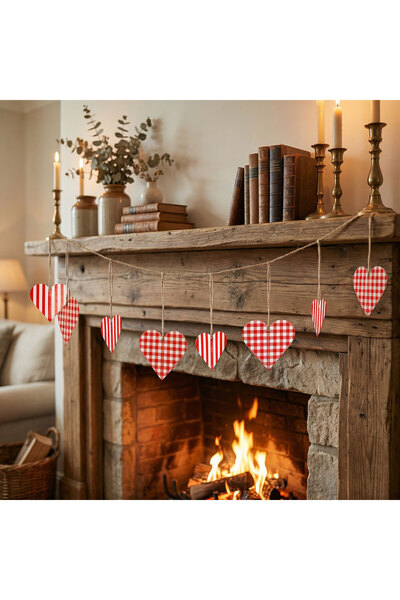 OEM Ghirlanda inimioare 2 m, decor Valentine rosu alb, 12 piese, decor romant...