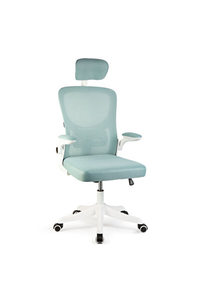 Bemada Scaun de birou rotativ – cu cotiere – alb/albastru – 58 x 48 / 50 x 50 cm