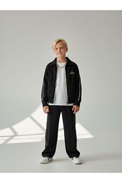 Zekids Boy's Striped Jacket, Pants, T-Shirt Triple Design Set