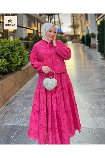 MODİVA MİX New Season!!! Eyelet Embroidery Lace Detailed Lined Skirt Set