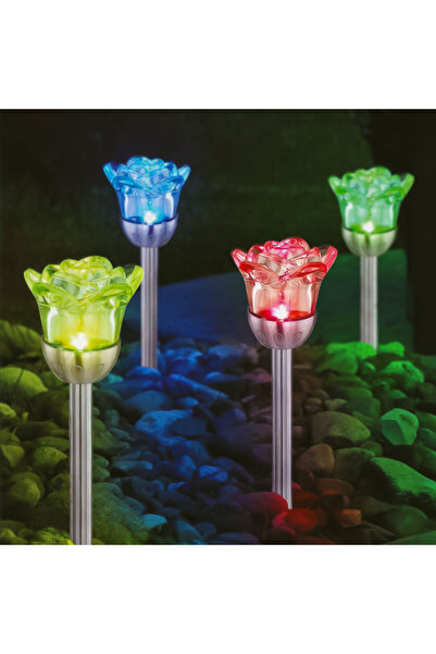 Garden of Eden Lampă solară - cu țăruș - trandafir - 1 LED RGB - 8 x 36,5 cm