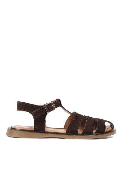 Deripabuc Genuine Leather Brown Suede Women Leather Sandals Dp26-26600