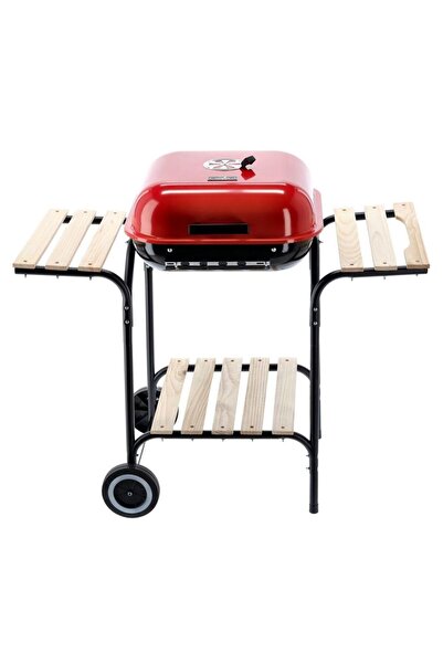 OEM Grătar de grădină pe roți – roșu – 96 x 45 x 75 cm