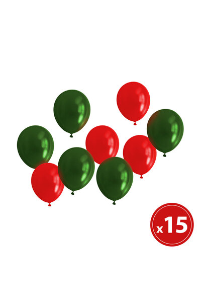 FAMİLY Balloon set - red-green, metallic - 15 pcs. /pack