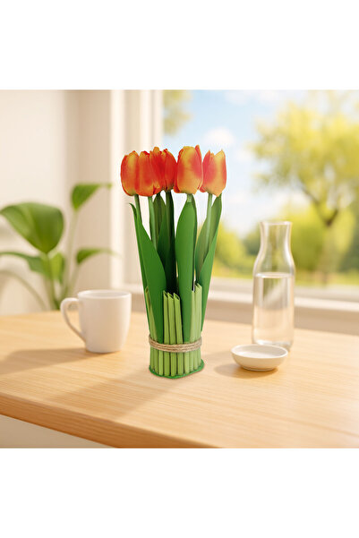 OEM Plastic decoration - tulips - orange - 26 x 6.5 cm
