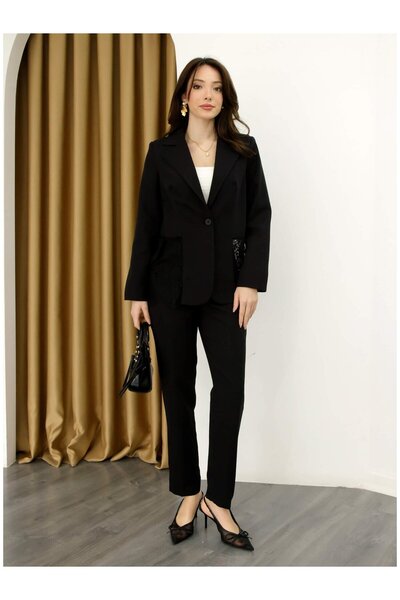 Coral بنطلون بيلي تفاصيل بسحاب R004 أسود