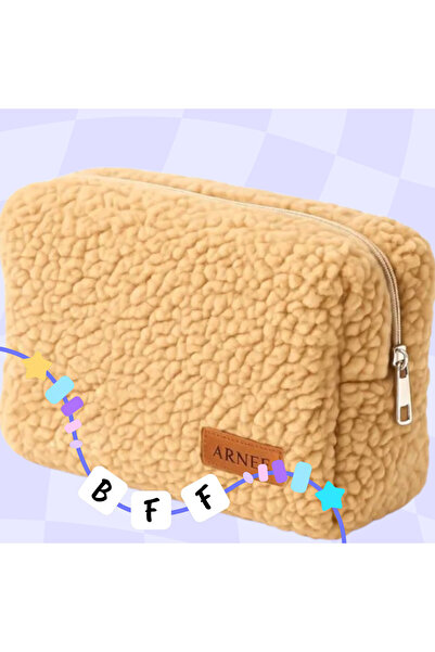 ORGANICYOU Arnee Brown Soft Sheep Hair Plush Makeup Bag Pcs Small Cosmetic Ba...
