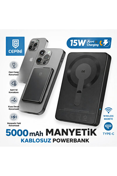 Cepini CP-10 5000 mAh Manyetik Kablosuz Powerbank 15W Hızlı Şarj MagSafe Uyum...