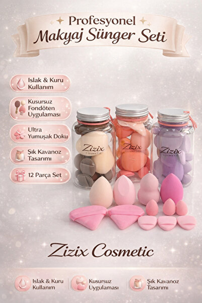 zizix Cosmetic Profesyonel Makyaj Sünger Seti – Beauty Blender Fondöten ve Pu...
