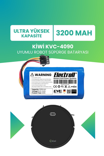 ELECTROLL Kiwi KVC-4090 Uyumlu Batarya (ULTRA YÜKSEK KAPASİTE) 3200mah Robot ...