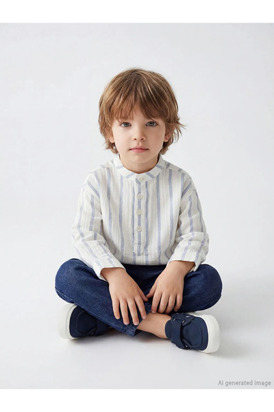 LC Waikiki Lcw Baby Ekru Hakim Yaka Striped Baby Boy Shirt and Pants