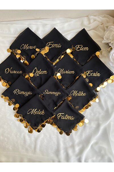 LE FANTASİA isme Özel Nakışlı Halay Mendil -Siyah & Gold Pullu - (İSMİ MESAJ ...