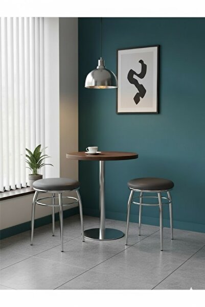 DZGN HOME 2'li Tabure Krom Ayaklı Kumaş Kaplama - Koyu Gri