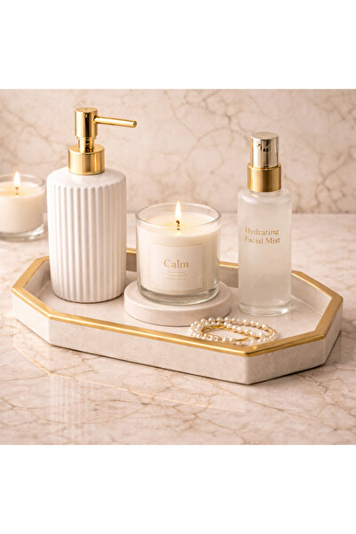 Sabletscrafts Decorative Tray Made from Gold Leaf Stone Powder – Tray for Jewelry, Perfume, and Candles |   Bathroom Organizer & Makeup Table Decor