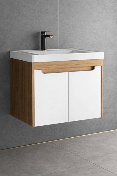 Gold Ban-yom AURA 65 CEVİZ-BEYAZ MDF ALT Banyo Mobilyası Seti