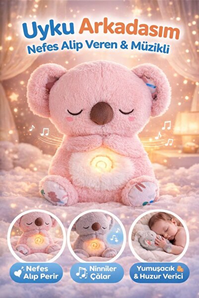 SHAMİRA Nefes alan pembe renk sevimli koala uyku arkadaşı sesli müzikli ışıklı