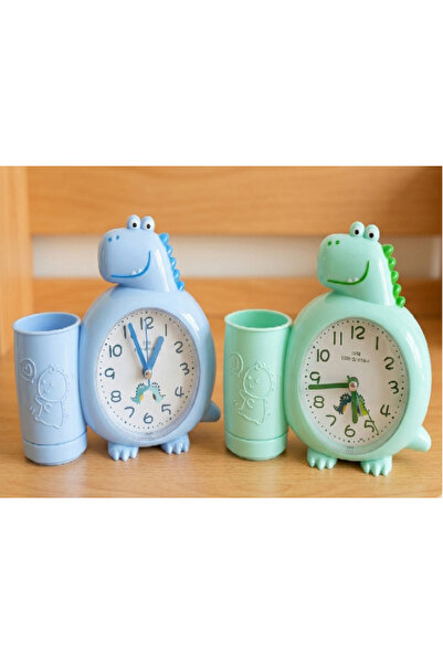 Flower Toys Kız Erkek Çocuk Kalemlikli Masa Saati Analog Dinazor Figürlü Masa...