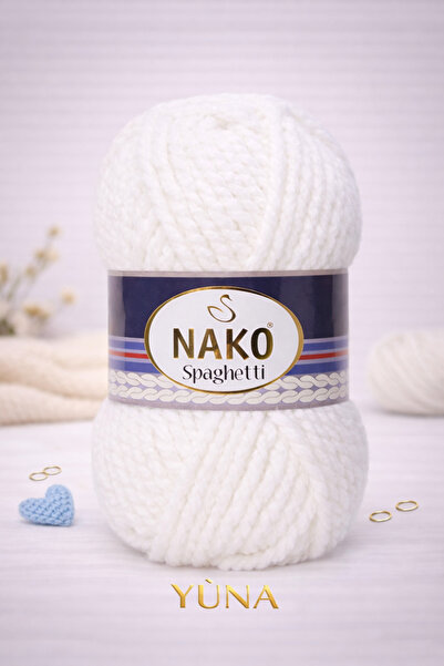 NAKO خيط حياكة سميك للشتاء من نوع سباغيتي 25% Y صوف 208 أبيض