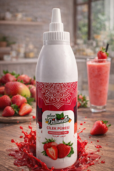 NATURELLO Çilek Püresi 1000 ml – Waffle, Pancake, Cheesecake, Dondurma ve İçe...