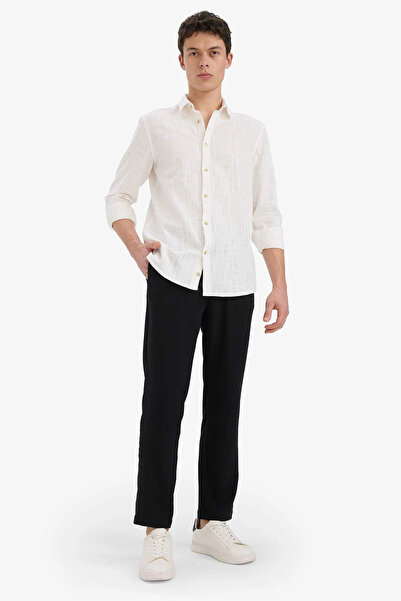 DeFacto E4790Axbk27 Black Relax Fit Short Leg Linen Look Drawstring Waist Ela...