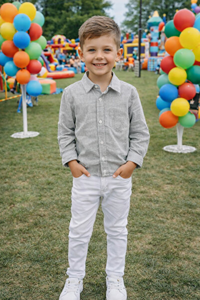 Yalçınoğlu Kids Boy's Striped Shirt White Jeans Set I Children's Holiday Spec...