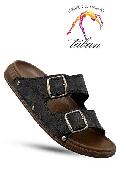 sermoda Men's Slipper - Double Buckle Adjustable Stretchy Sole Leather Men's ...