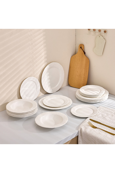 Malooki 18-piece porcelain dinner service "Antique" - Plate set for 6 people,...