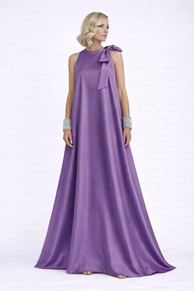 ALYEL NAKER One Shoulder Bow Detail A-Line Stylish Maxi Satin Dress