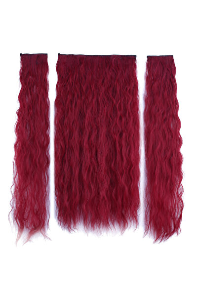 Zeysum 3 lü Set - Kızıl Yarımay Saç Su Dalgalı Çıtçıtlı Ekstra Yoğun Postiş 6...