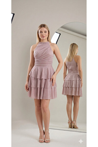 gry wear Halter Yaka Simli Şık Mezuniyet ve Gece Elbisesi