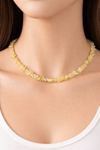 MİVA Sitrin Doğal Taş Kolye – Bereket ve Bolluk Taşı | El Yapımı Enerji Kolyesi