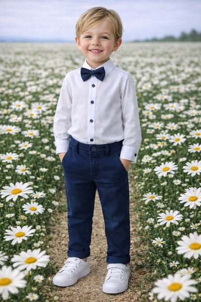 Vinjoy قميص وبنطلون مع ربطة عنق، طقم للأولاد مكون من 3 قطع مناسب للمناسبات