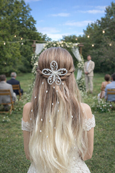 renaitre art Kristal Boncuklardan Papatya Tasarım Toka, Saç Sarmaşığı, Gelin ...