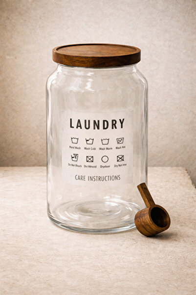 SUELF CO Akasya Kapaklı Cam Saklama Kavanozu / Deterjanlık (Ölçek Kaşıklı / 4...