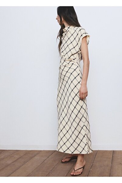 MANGO Woman Drape yaka ekoseli elbise