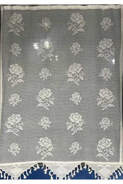 SEVCAN TEKSTİL Buldan İşi Güllü Tül Perde %100 Pamuklu Otantik El Dantelli Perde