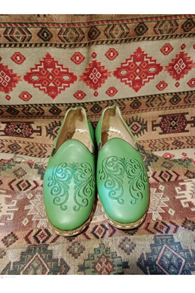Mekapçı İhsan حذاء نسائي يمني أخضر اللون مصنوع يدويًا جلد أصلي نعل جلدي حذاء ...