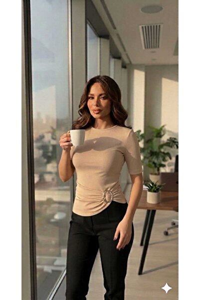 Lufthimm New Women's Buckle Waist Detail Sandy Short Sleeve Blouse