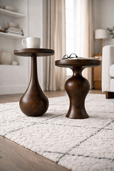 Trihome Masif Ihlamur Ağacı El Yapımı Modern Yan Sehpa – Dekoratif Tasarım Yu...