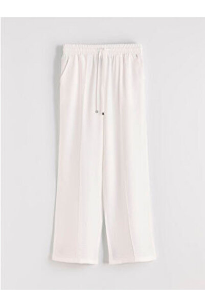 LC Waikiki M1 Season Ecru Wide Leg Women's Trousers with Elastic Waist