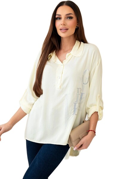 Kesi Women's yellow Viscose blouse, with collar and 3/4 sleeves