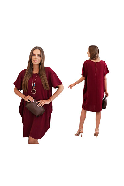 Kesi Rochie de damă vișinie închisă cu buzunare și pandantiv din viscoză