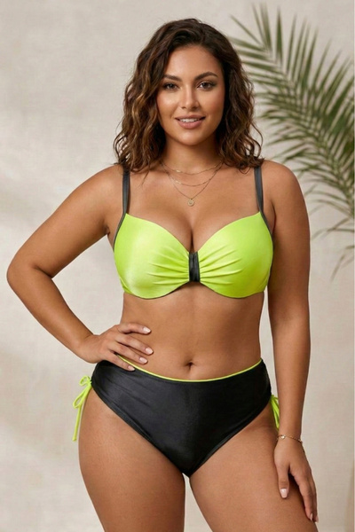 embody Elegant Two-Piece Swimsuit with Black High-Waisted Side Bra and Black ...