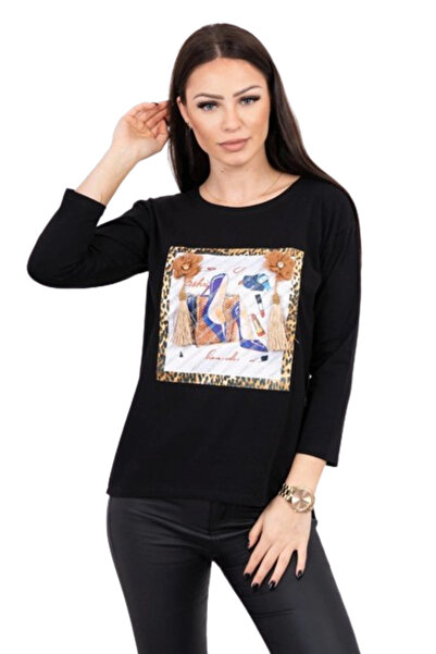 Kesi Blouse with 3D graphics and decorative tassels, black