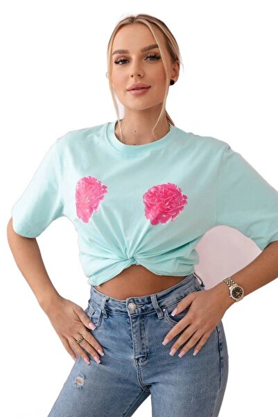 Kesi Cotton blouse with Printed , light mint color