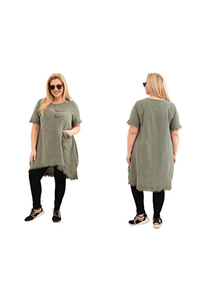 Kesi Tunica asimetrică din bumbac pentru femei, mărime mare, kaki