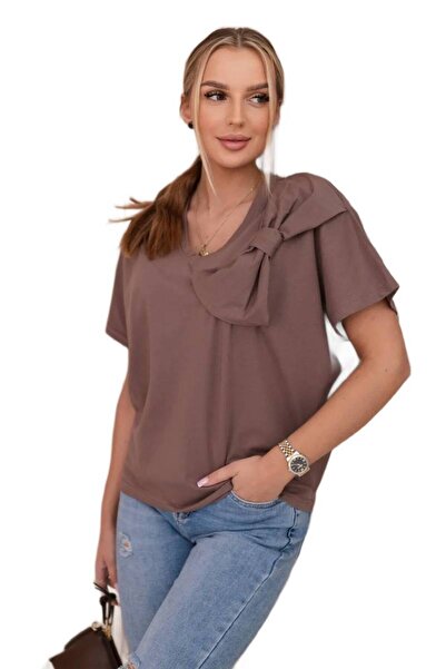 Kesi Cotton blouse with decorative bow, mocha