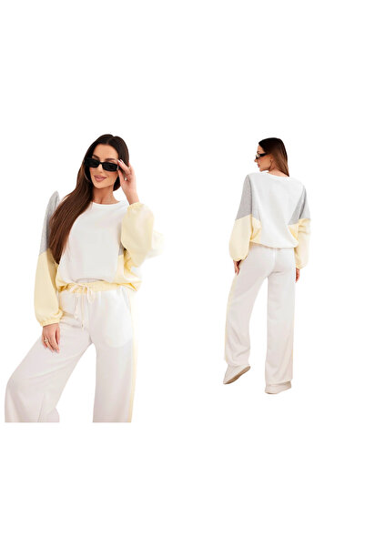 Kesi Set de damă galben, sportiv și elegant, cu inserții contrastante